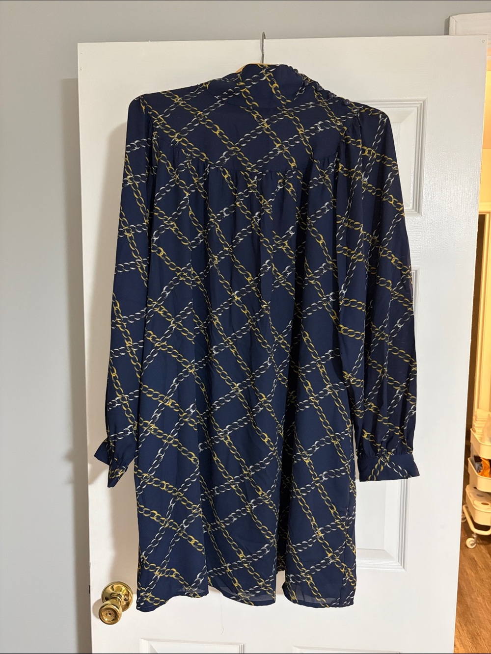 Who What Wear Navy Chain-Print Long-Sleeve Dress